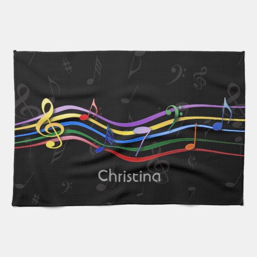 Personalized Rainbow Colored Music Notes Theedoek (Horizontaal)