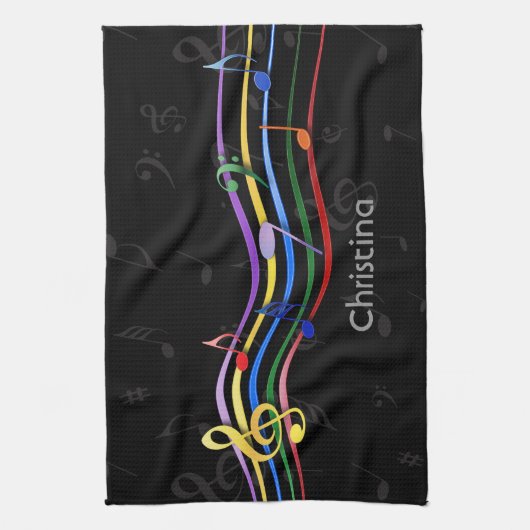 Personalized Rainbow Colored Music Notes Theedoek (Verticaal)