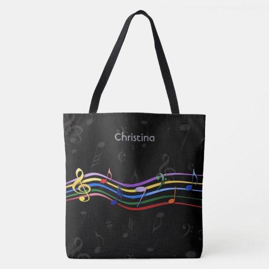 Personalized Rainbow Colored Music Notes Tote Bag (Voorkant)