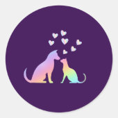 Personalized Rainbow Dog and Cat Love Round Sticke Ronde Sticker (Voorkant)