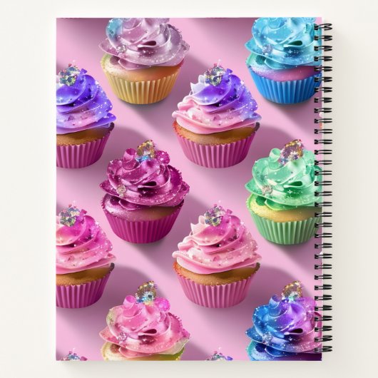 Personalized Rainbow Glitter Cupcakes on Pink Notitieboek (Achterkant)