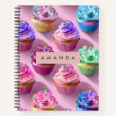 Personalized Rainbow Glitter Cupcakes on Pink Notitieboek (Voorkant)