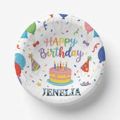 Personalized Rainbow Happy Birthday Cake Balloons Papieren Kommen (Voorkant)