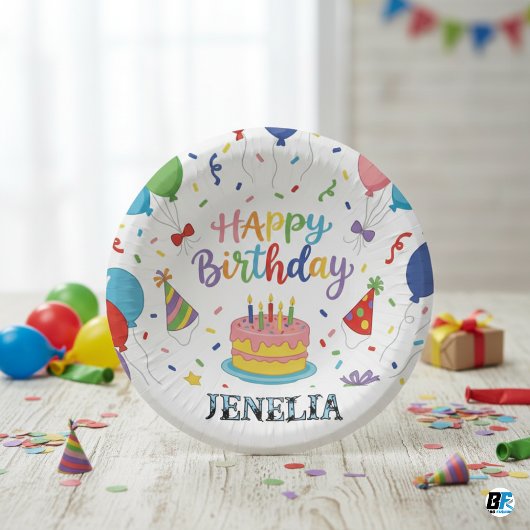Personalized Rainbow Happy Birthday Cake Balloons Papieren Kommen