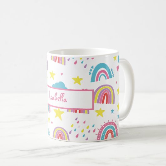 Personalized Rainbow Mug for Girls with Name Koffiemok (Voorkant rechts)