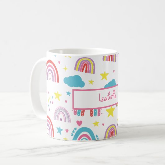 Personalized Rainbow Mug for Girls with Name Koffiemok (Voorkant links)