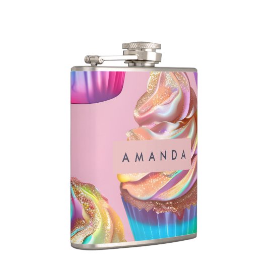 Personalized Rainbow Pastel Cupcake with Glitter Heupfles (Rechts)