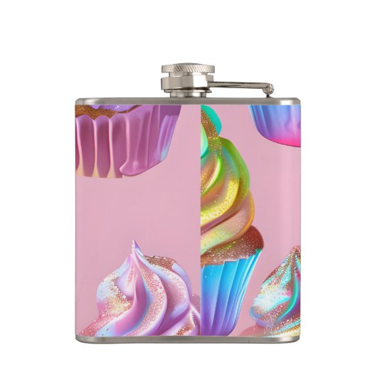 Personalized Rainbow Pastel Cupcake with Glitter Heupfles (Achterkant)