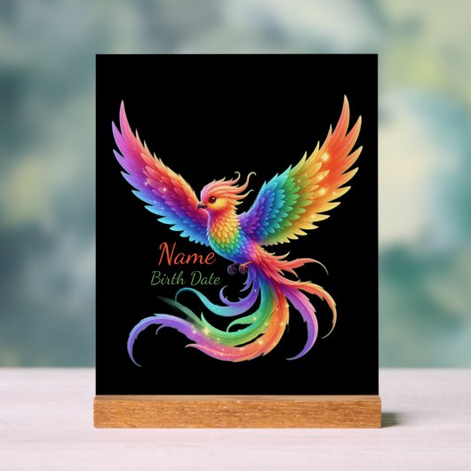 Personalized Rainbow Phoenix Name Birthdate Gift Acryl Bord (Neutraal)