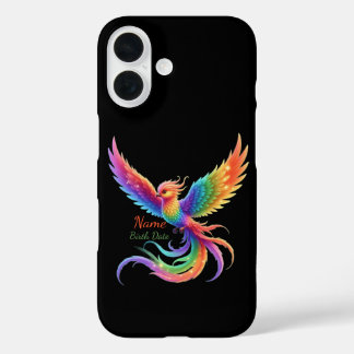 Personalized Rainbow Phoenix Name Birthdate Gift iPhone 16 Hoesje