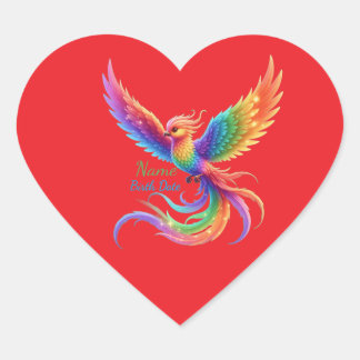 Personalized Rainbow Phoenix Name Birthdate Gift Hart Sticker