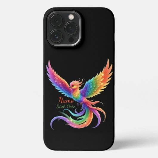 Personalized Rainbow Phoenix Name Birthdate Gift iPhone Hoesje (Achterkant)