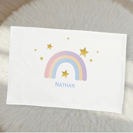 Personalized Rainbow Pillow Cover with Gold Stars  Kussensloop