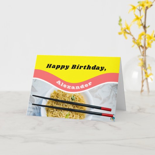 Personalized Ramen Noodles Packet Funny Birthday Kaart (Gele Bloem)