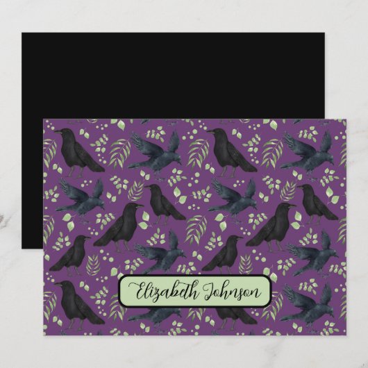 Personalized Ravens Note Card in Purple Notitiekaartje (Voorkant / Achterkant)