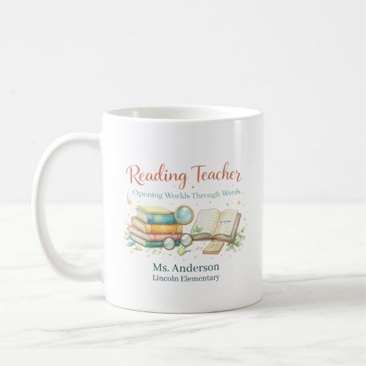 Personalized Reading Teacher Gift Koffiemok (Links)
