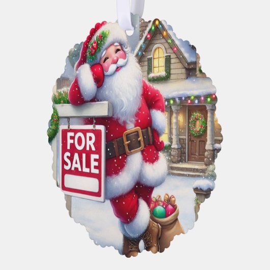 Personalized Real Estate Agent Santa Business Card Ornament Kaart (Links)