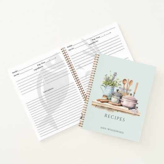 Personalized Recipes Pots Pans Cooking Utensils Notitieboek (Binnen)