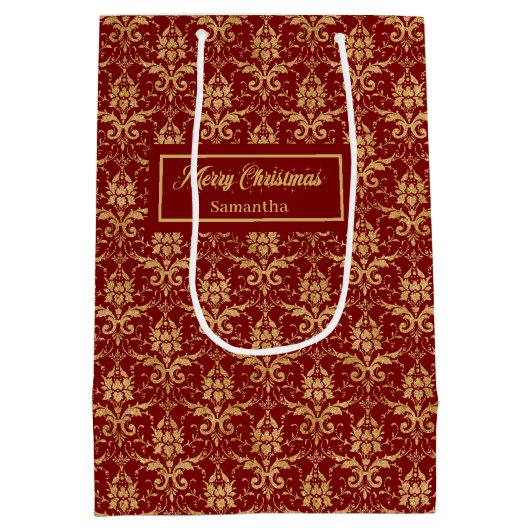 Personalized Red and Gold Christmas Gift Bag Medium Cadeauzakje (Achterkant)