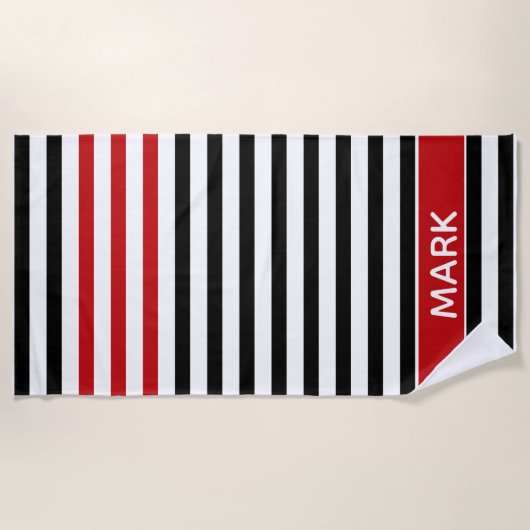 Personalized Red Black And White Multi Stripe Strandlaken (Voorkant)