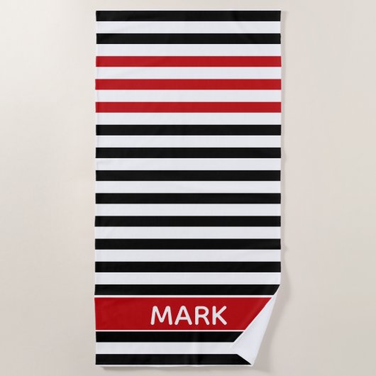 Personalized Red Black And White Multi Stripe Strandlaken (Voorkant)