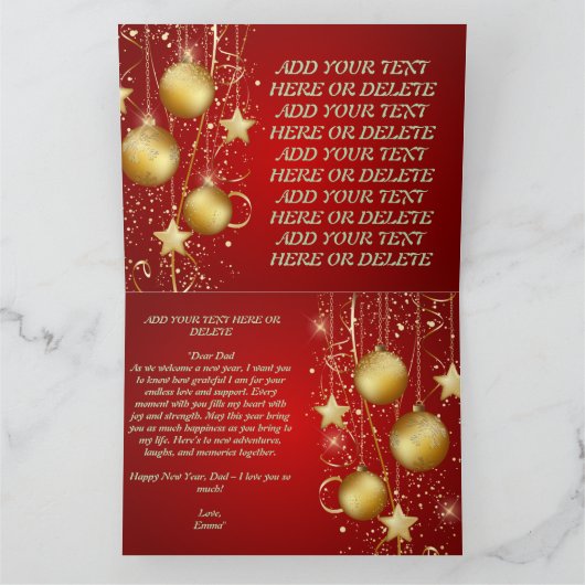 Personalized Red Christmas New Year Kaart (Binnen)
