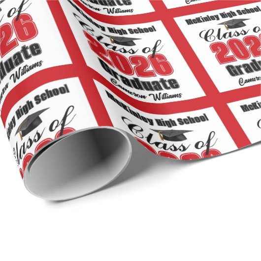 Personalized Red Class of 2026 Graduation Cadeaupapier (Rol Hoek)