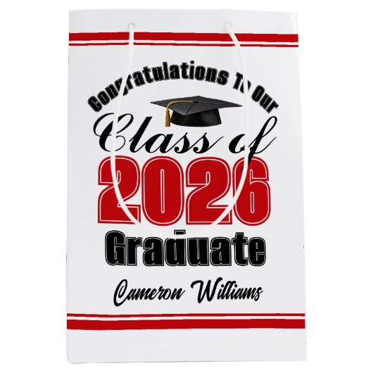 Personalized Red Class of 2026 Graduation Medium Cadeauzakje (Voorkant)