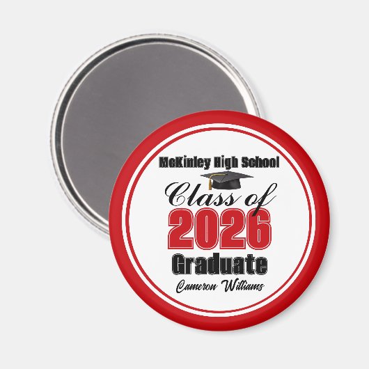 Personalized Red Class of 2026 Graduation Party Magneet (Voorkant / Achterkant)