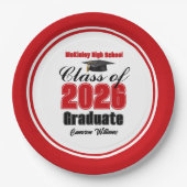 Personalized Red Class of 2026 Graduation Party Papieren Bordje (Voorkant)