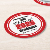 Personalized Red Class of 2026 Graduation Party Ronde Kartonnen Onderzetter (Gebogen)