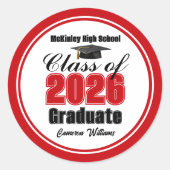 Personalized Red Class of 2026 Graduation Party Ronde Sticker (Voorkant)