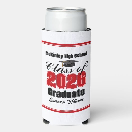 Personalized Red Class of 2026 Graduation Party Seltzer Blikjeskoeler (Seltzer Voorkant)