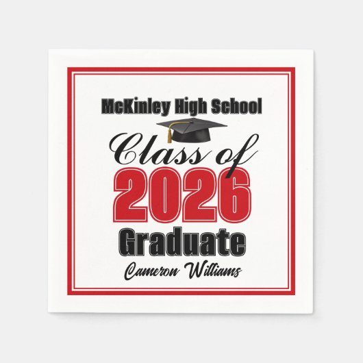 Personalized Red Class of 2026 Graduation Party Servet (Voorkant)