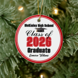 Personalized Red Class of 2026 Graduation Photo Keramisch Ornament