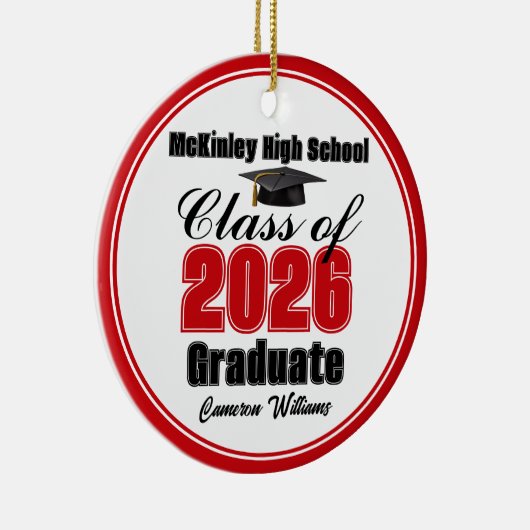 Personalized Red Class of 2026 Graduation Photo Keramisch Ornament (Rechts)