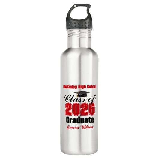 Personalized Red Class of 2026 Graduation Waterfles (Voorkant)
