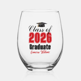 Personalized Red Class of 2026 Graduation Wijnglas Zonder Voet