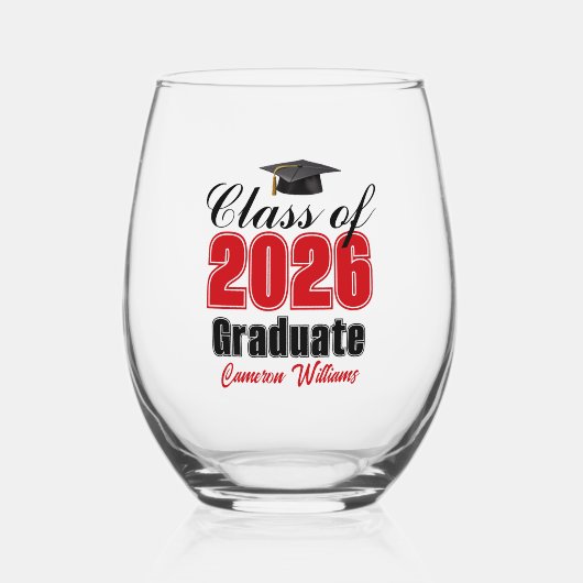 Personalized Red Class of 2026 Graduation Wijnglas Zonder Voet (Voorkant)