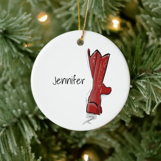 Personalized Red Cowboy Boots Western Holiday Gift Keramisch Ornament (Boom)