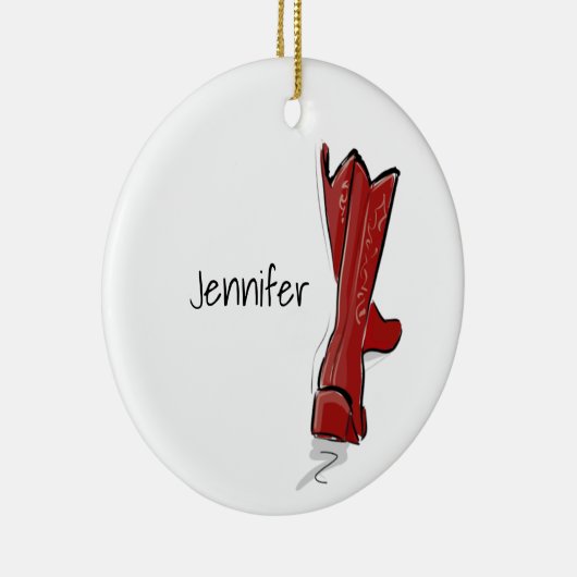 Personalized Red Cowboy Boots Western Holiday Gift Keramisch Ornament (Rechts)