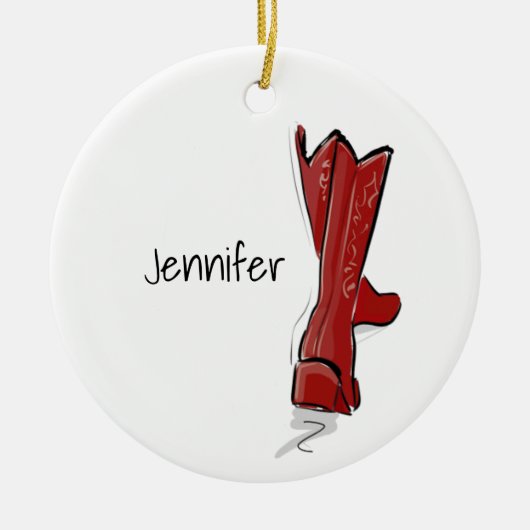 Personalized Red Cowboy Boots Western Holiday Gift Keramisch Ornament (Voorkant)