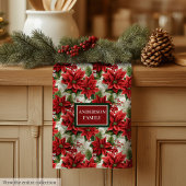 Personalized Red Floral Towel Elegant Christmas Theedoek
