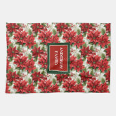 Personalized Red Floral Towel Elegant Christmas Theedoek (Horizontaal)