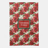 Personalized Red Floral Towel Elegant Christmas Theedoek (Verticaal)