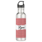 Personalized Red Gingham Pattern & Custom Name Waterfles (Voorkant)