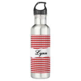 Personalized Red Gingham Pattern & Custom Name Waterfles