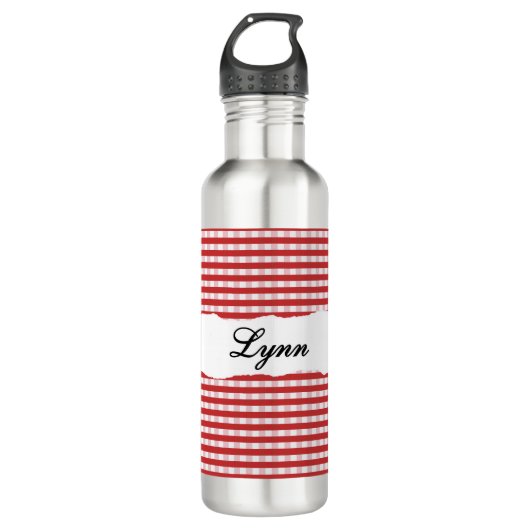 Personalized Red Gingham Pattern & Custom Name Waterfles (Voorkant)