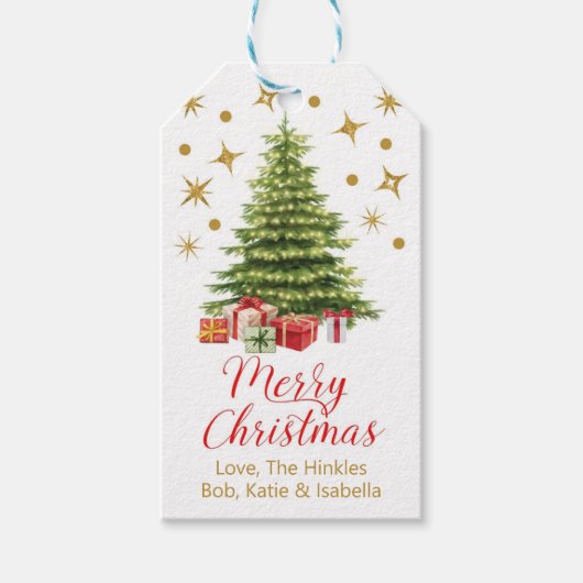 Personalized Red & Gold Christmas Tree Cadeaulabel (Voorkant)