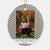Personalized Red Green Chevron Christmas Photo Keramisch Ornament (Links)